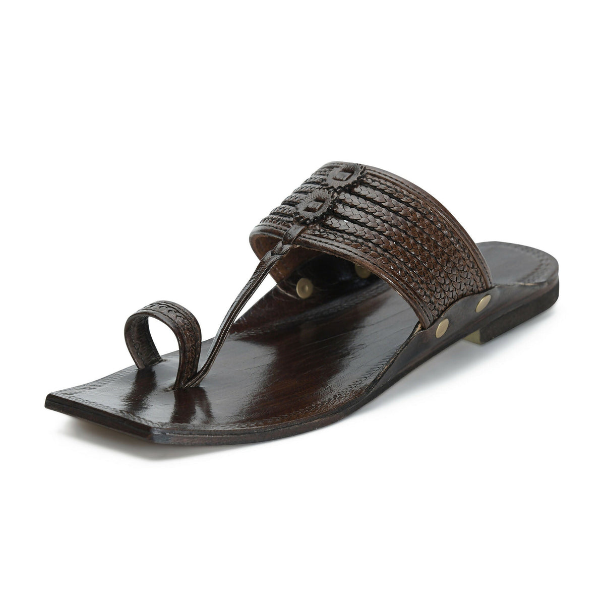 Stepsoft Men'S Brown Sqaure Toe Kolhapuri Chappal | Handcrafted Leather Slip-On Ethnic Footwear | Grocsy