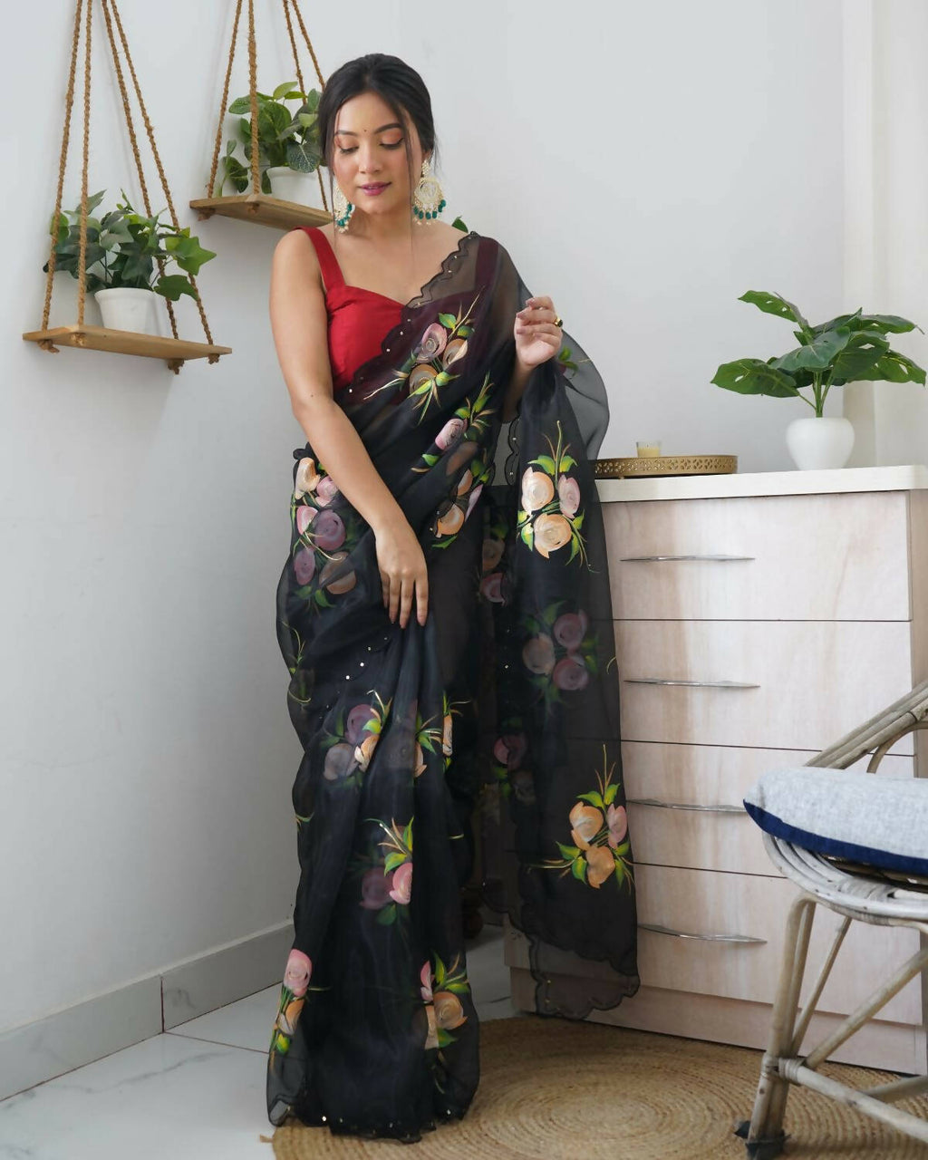 Vamsee Black Organza Saree | Grocsy