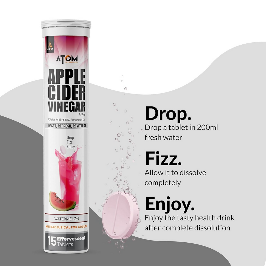 As-It-Is Atom Apple Cider Vinegar Effervescent Tablets Water Melon Flavor For Weight Loss | Grocsy