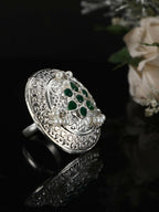 Joban Fashion Women Green Stone Silver Tone Ring | Grocsy