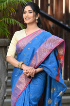 Beatitude Blue Cotton Banarasi Saree | Grocsy