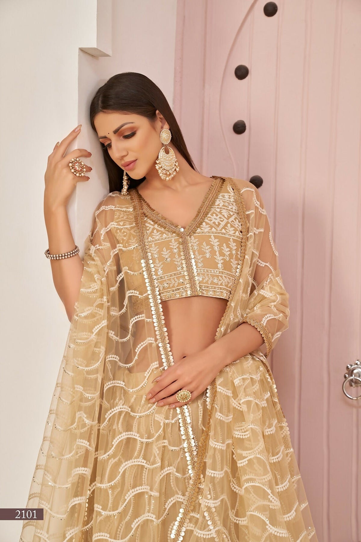 Eilara Women'S Beige Butterfly Net Thread Embroidered Work Designer Lehenga Choli | Grocsy