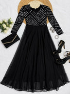 Teeya Creation Women's Black Bandhani Print Anarkali Gown | Grocsy