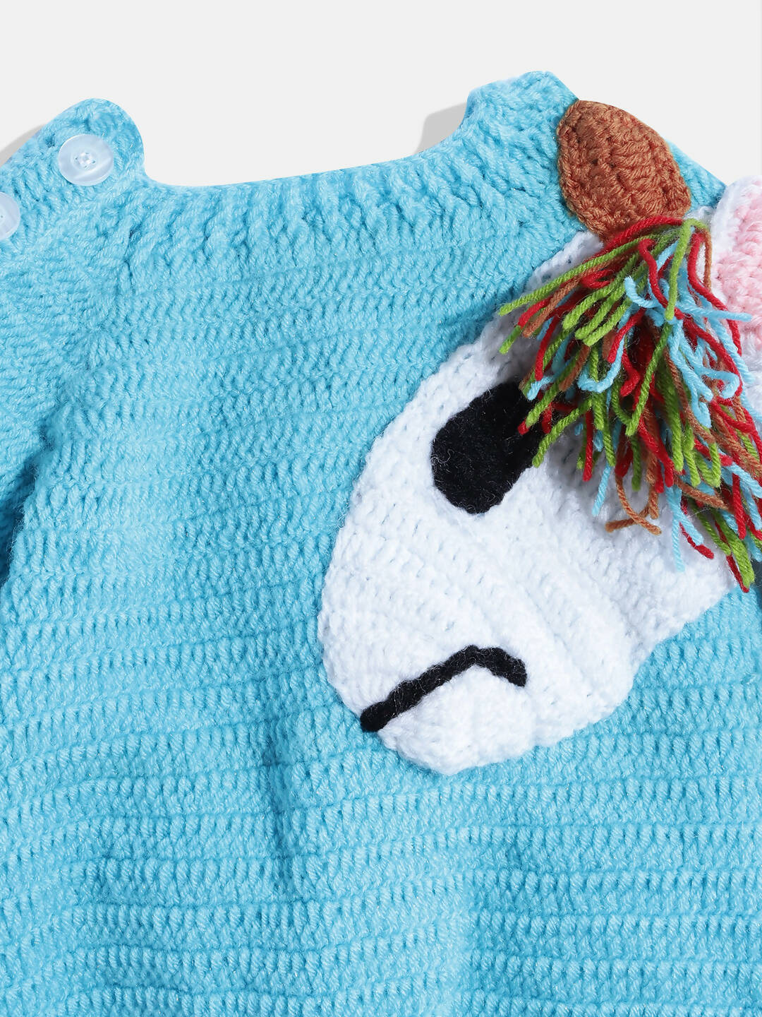 Chutput Kids Woollen Hand Knitted Full Sleeves Pony Detail Sweater For Baby Boys - Blue | Grocsy