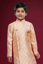 Raivat Ethnic Kids Banarasi Jacquard Woven Work Semi Indo Western Set Peach Colour | Grocsy
