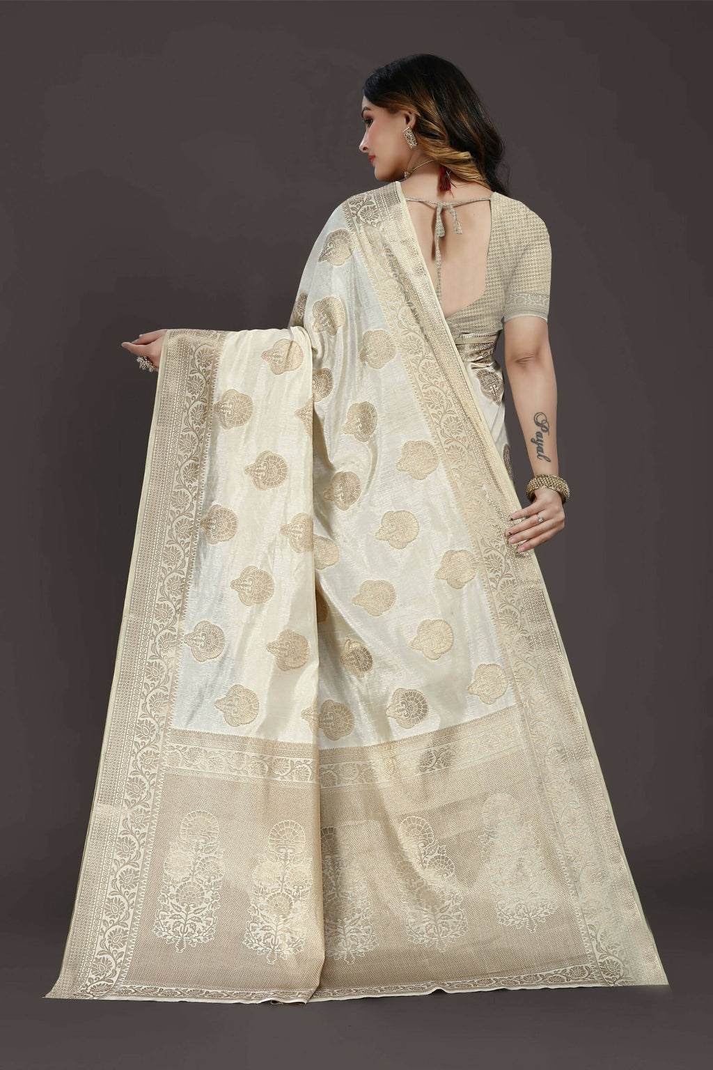 Off White Pure Raw Silk Zari Woven Saree with Unstitched Blouse Piece - Alisha | Grocsy