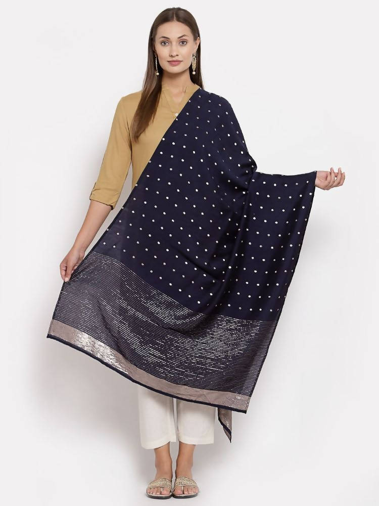 Myshka Women's Navy Blue Georgette Print Casual Dupatta | Grocsy