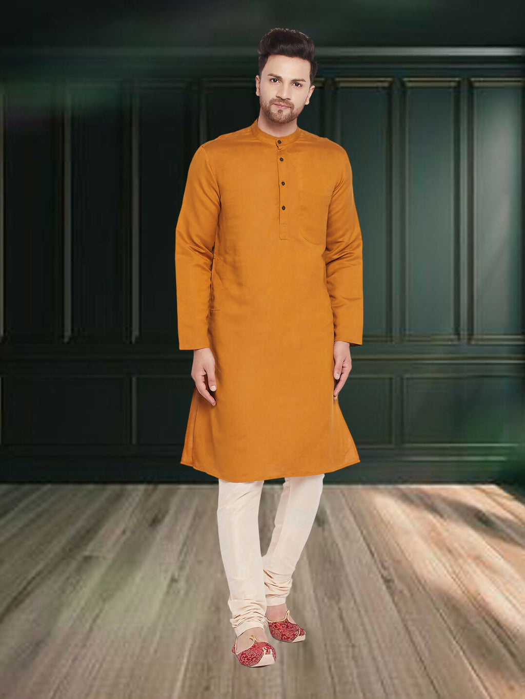 Even Apparels Men's Copper Coloured Linen Kurta | Grocsy
