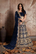 Jyoti Fashion Mesmerizing Navy Blue Sequins Embroidered Velvet Lehenga Choli with Dupatta | Grocsy