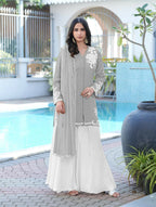 Nikhaar Grey Embroidered Modal Silk Stitched Straight Cut Kurta Kalidar Palazzo Dupatta Readymade Suit | Grocsy