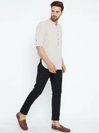 Even Apparels Beige Linen Linen Men's Kurta With Band Collar | Grocsy