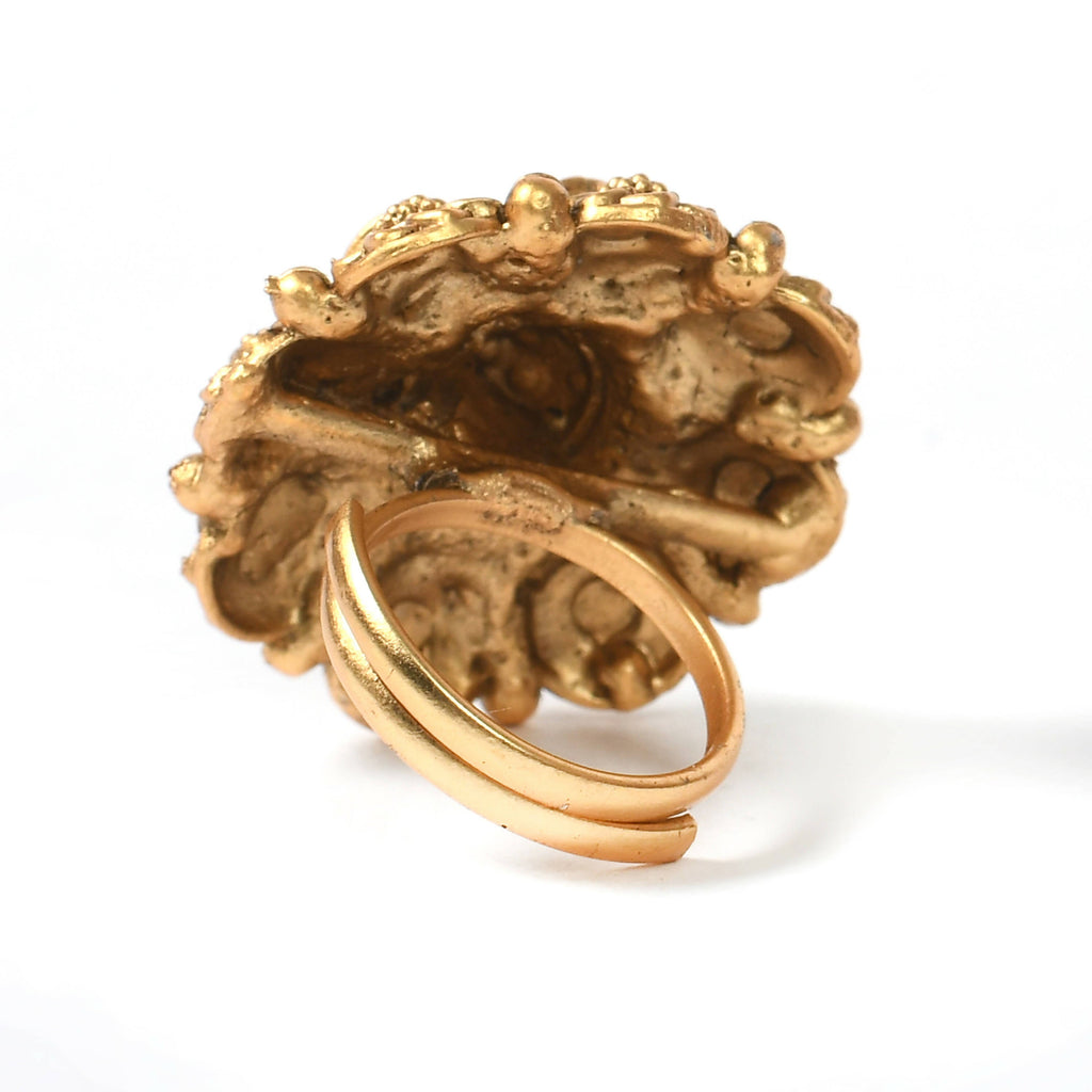 Mominos Fashion Joharkamal Gold-Polished Stone Studded Adjustable Finger Ring - Design 019 | Grocsy