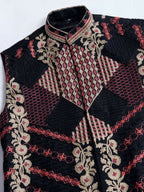 Vastranavya Black Exclusive Festival Viscose Silk Thread & Swarovski Embroidered Work Mens Wear Kurta & Koti | Grocsy