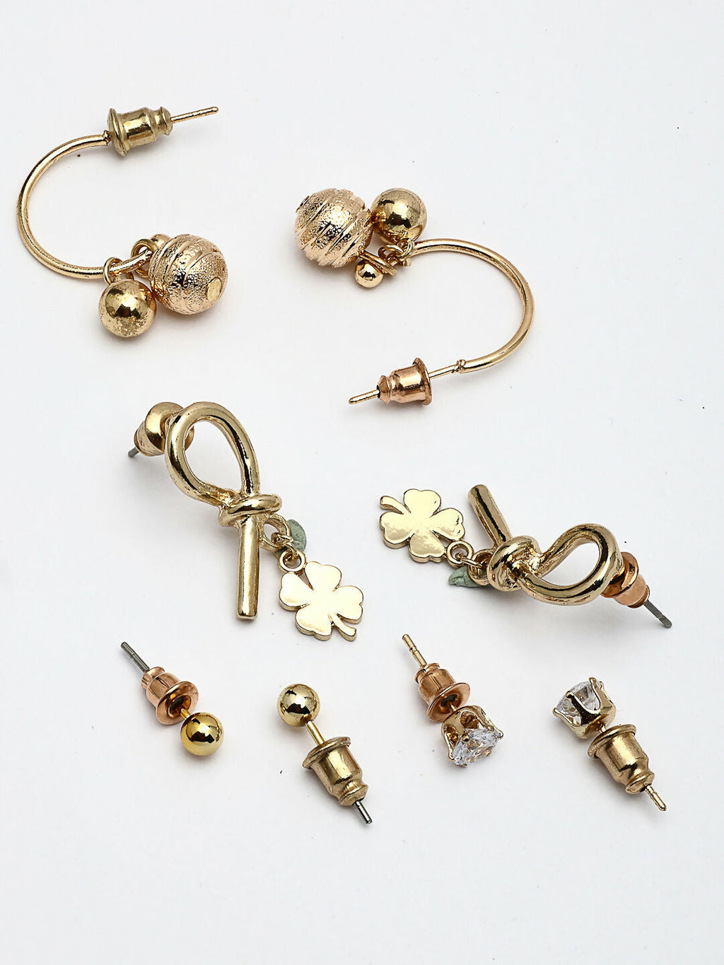 NVR Women's Set of 4 Gold-Polished Contemporary Half Hoop Earrings