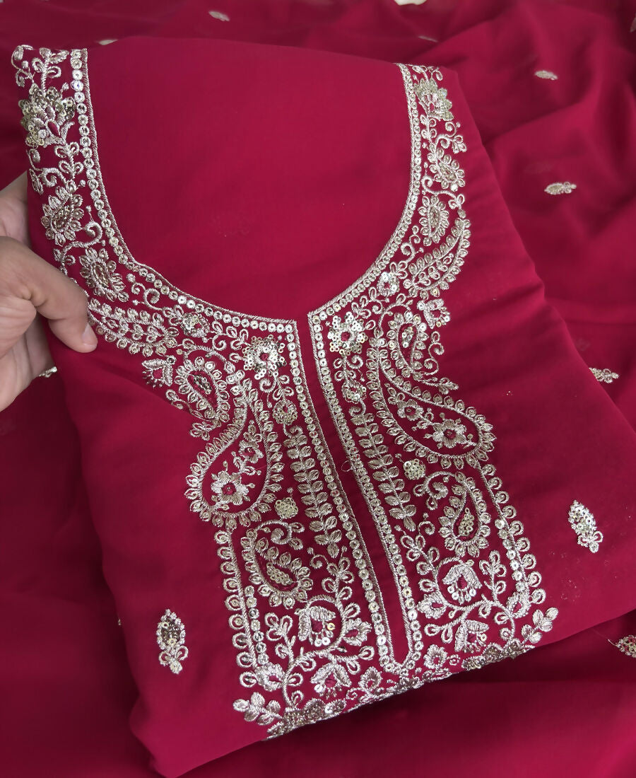 KC Dark Pink Georgette Heavy Embroidered Fancy Suit For Women | Grocsy