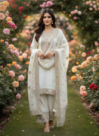 Teeya Creation White Color Fendy Silk Embroidery Work Wedding Wear Salwar Suit | Grocsy