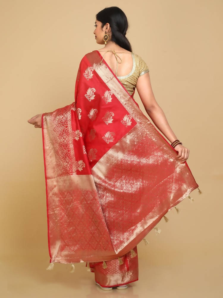 Kalamandir Zari Paisleys Red Silk Blend Saree | Grocsy