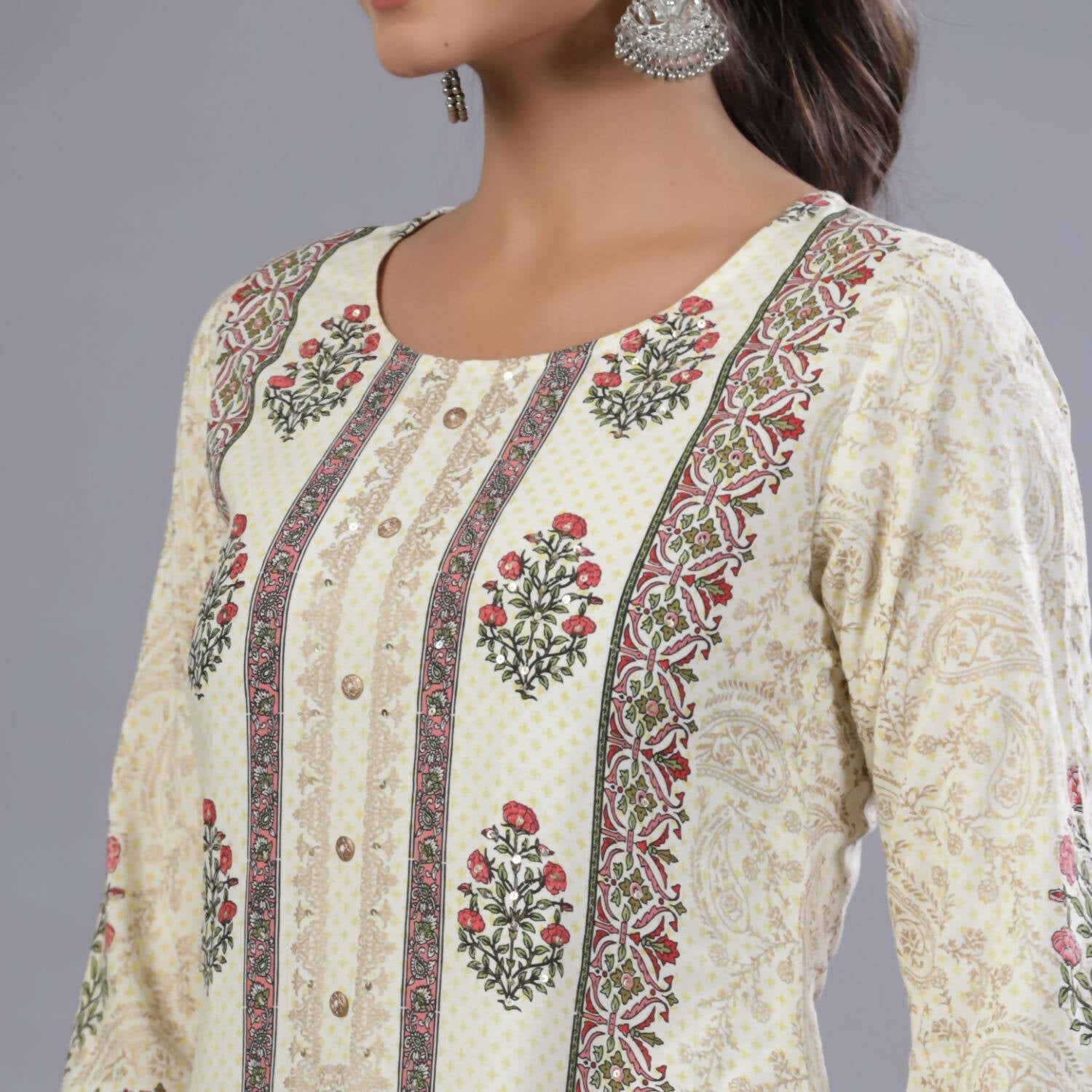 Juniper Women Yellow Rayon Printed Kurta, Pants and Dupatta Set | Grocsy