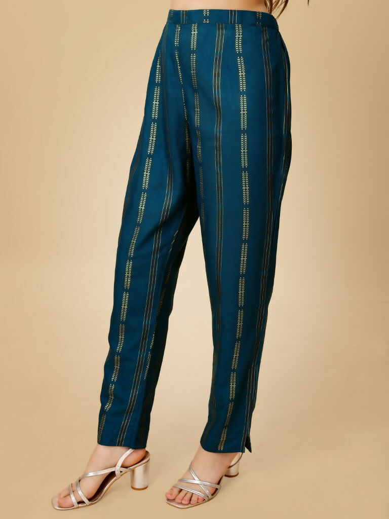Jyoti Fashion Women's Navy Blue Viscose Rayon Embroidered Kurta Pant Set | Grocsy