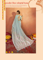 Sky Blue Tusser Silk Woven Design Saree With Unstitched Blouse Piece - Norita Royal Pradha | Grocsy
