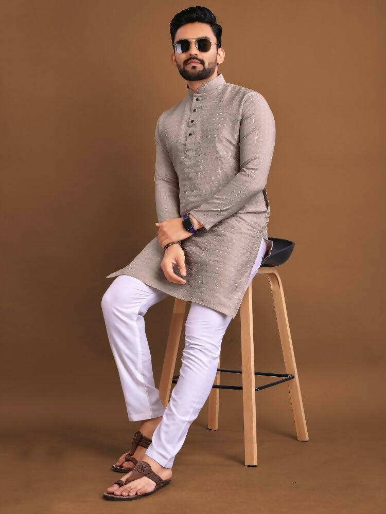 Indian Ethnic Mens Kurta Pajama Party Wear by Infinity Export - Light Brown | Grocsy