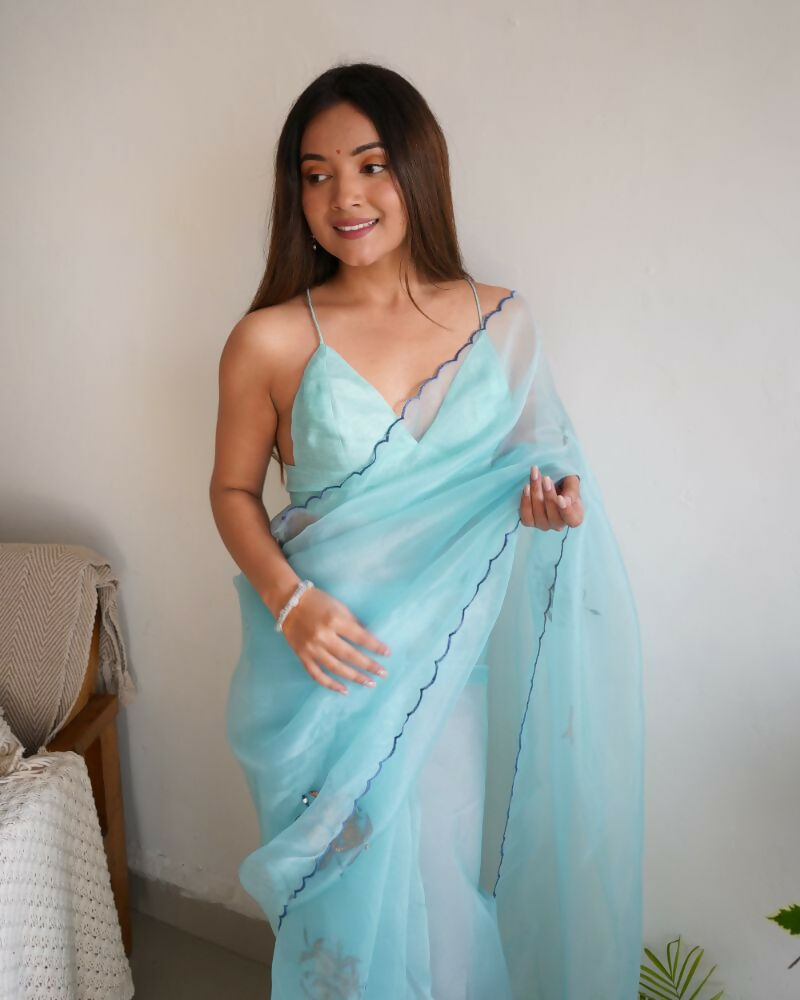 Vamsee Ena Sky Organza Saree | Grocsy