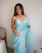 Vamsee Ena Sky Organza Saree | Grocsy