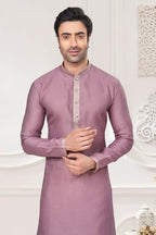 Functional Designer Men's Light Purple Jacquard Kurta With Pant - Rudra | Grocsy