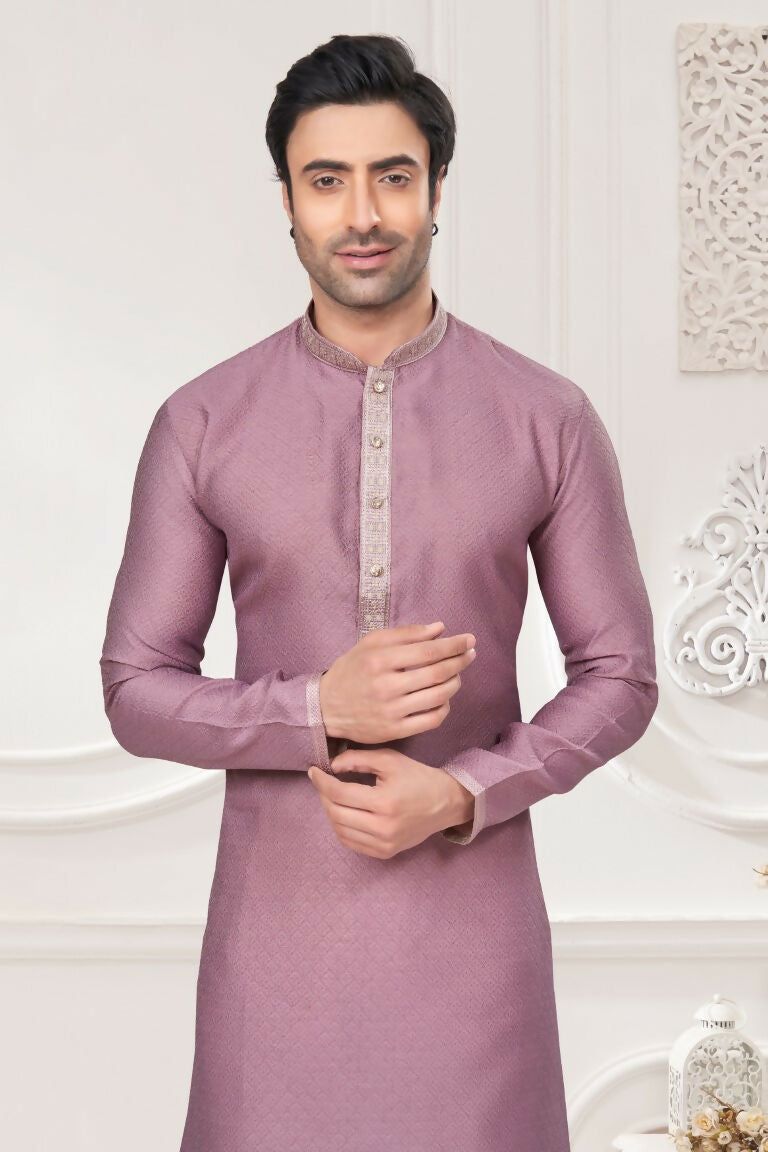 Functional Designer Men's Light Purple Jacquard Kurta With Pant - Rudra | Grocsy