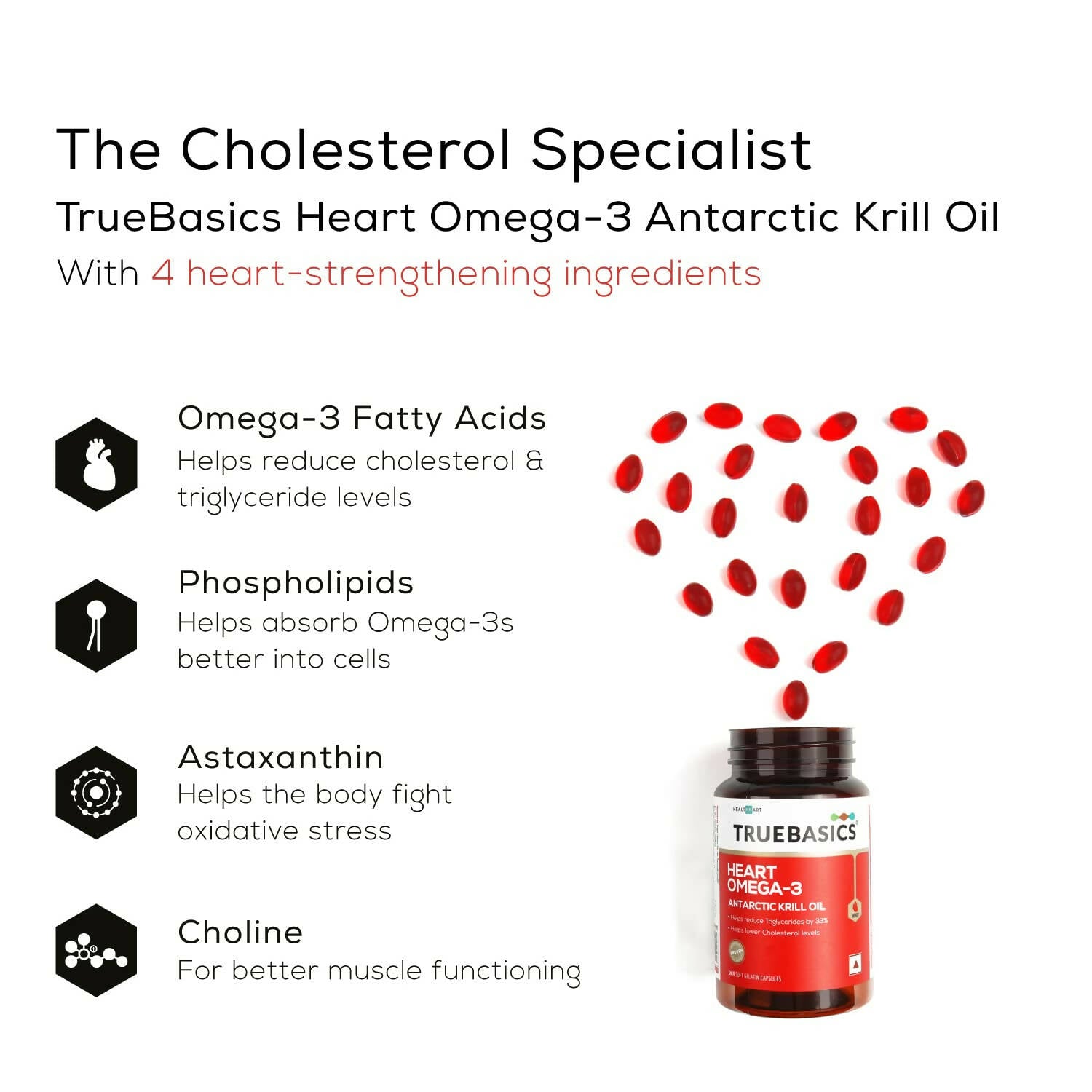 TrueBasics Heart Omega 3 Antarctic Krill Oil Capsules | Grocsy