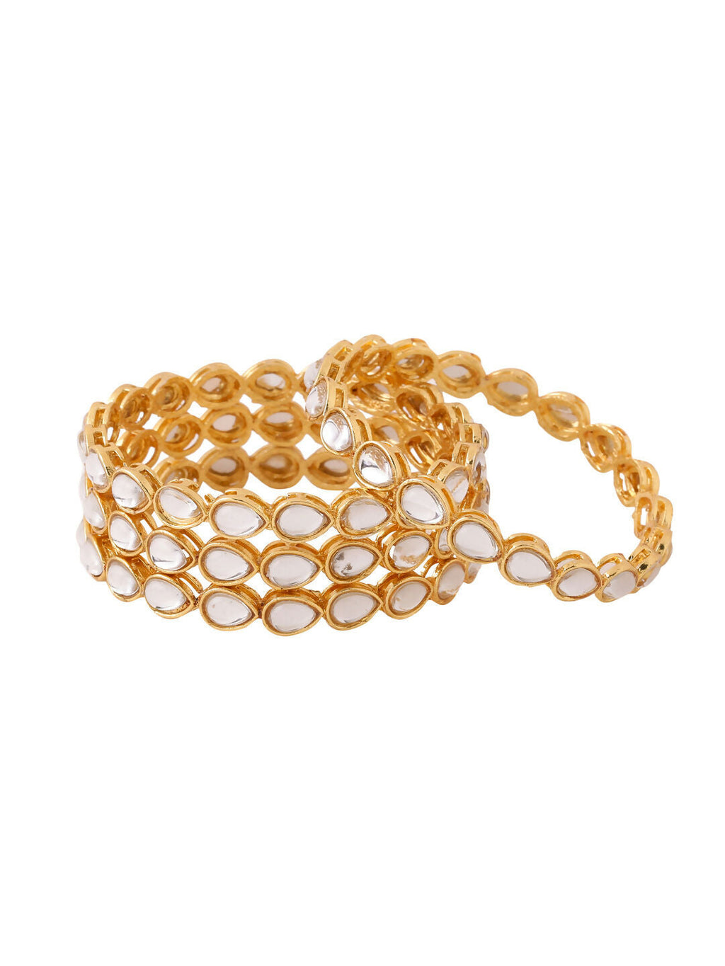 NVR Women's Set of 2 Gold-Polished Kundan Studded Traditional Bangles | Grocsy