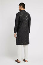 Ethnic India Black Men's Kurta Embellished Cotton | Grocsy