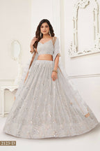 Eilara Glamorous Off White Net With Sequins And Thread Embroidery Real Mirror Work Lehenga Choli For Wedding | Grocsy