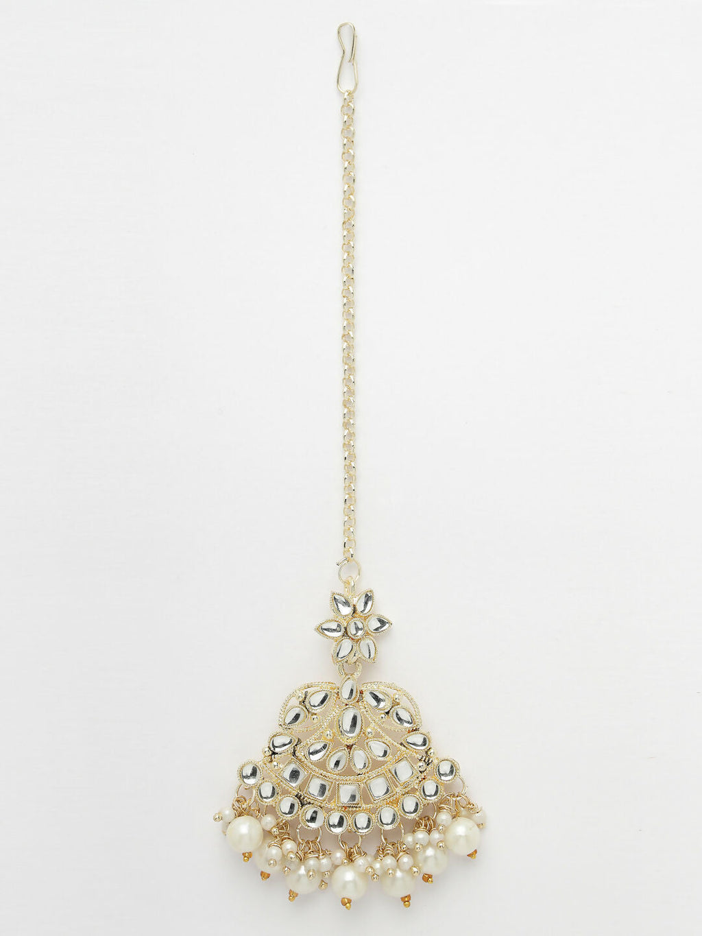 NVR Women's Gold-Polished Kundan-Studded Chandbali Earrings | Grocsy
