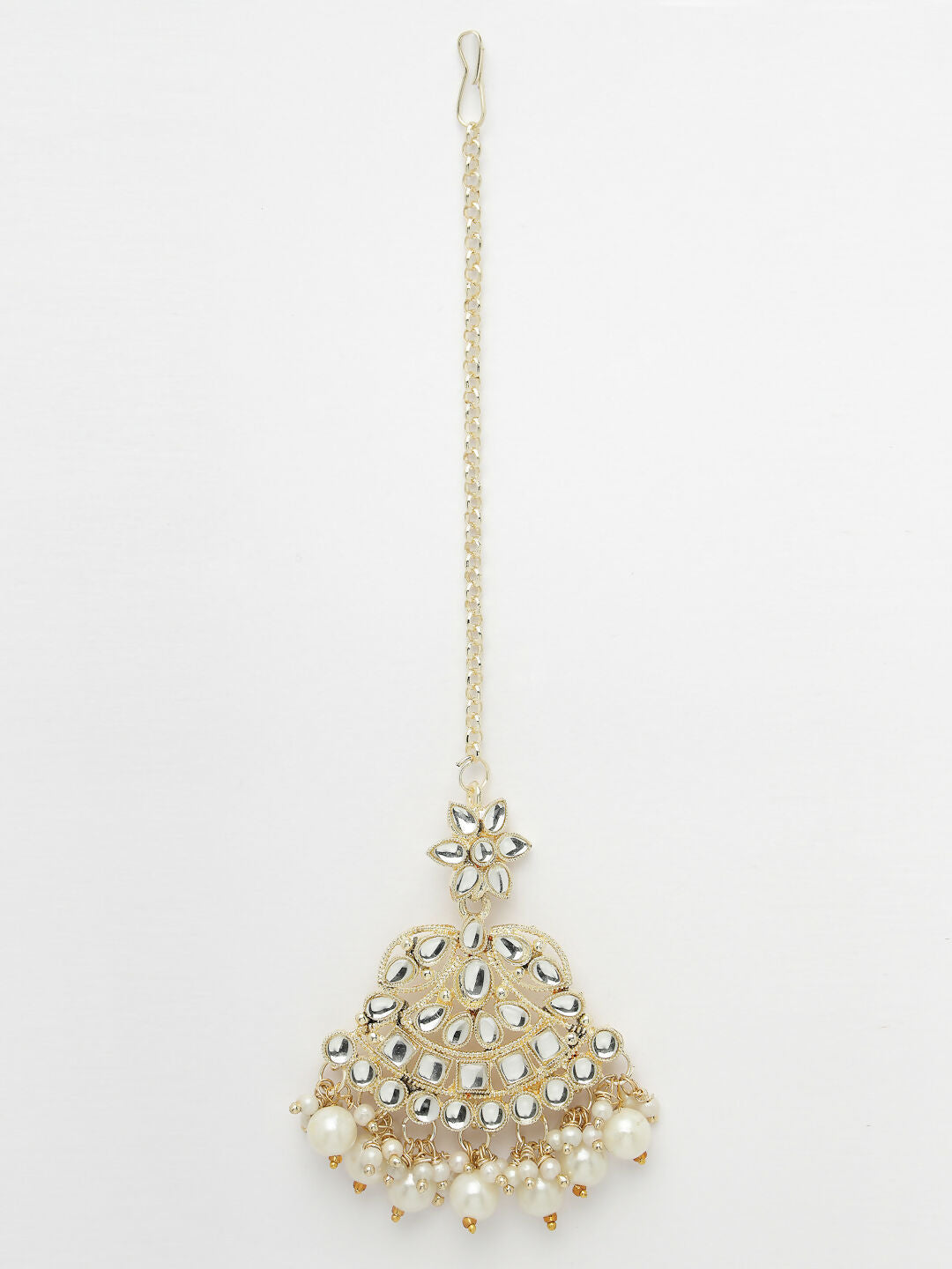 NVR Women's Gold-Polished Kundan-Studded Chandbali Earrings | Grocsy