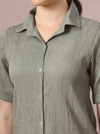 Myshka Women's Grey Solid Regular Fit Shirt | Grocsy