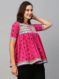 Pink & Black Pure Cotton Printed A-Line Top - Bosky | Grocsy