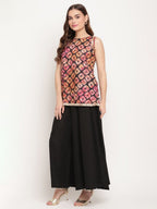 Ahalyaa Women's Black Crepe Digital Shibori Print Top Palazzo Set | Grocsy