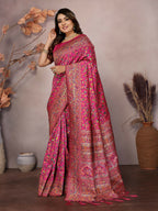 Joban Fashion Rani Pink Meena Weaves Pashmina Sarees | Grocsy