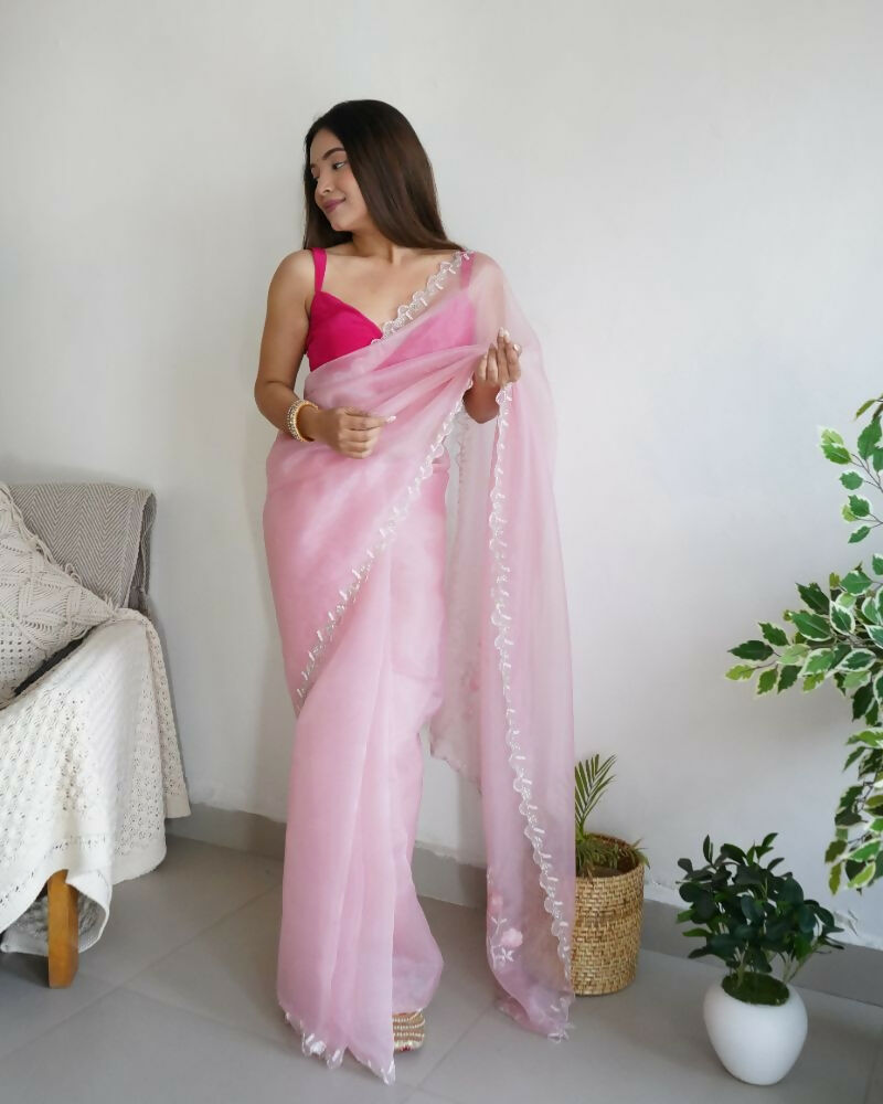 Vamsee Sheetal Peach Organza Saree | Grocsy