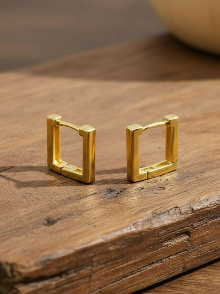 NVR Men's Gold Plated Geomatric Shaped Hoop Earrings | Grocsy