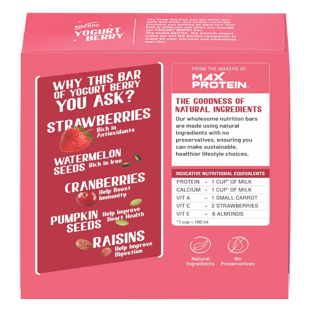RiteBite Max Protein Yogurt Energy Berry Nutrition Bar | Grocsy