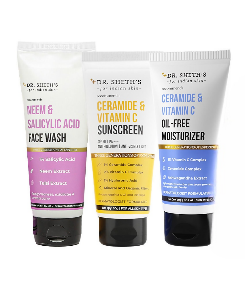 Dr. Sheth's CMS (Cleanser, Moisturizer, Sunscreen) Bestseller Combo | Grocsy