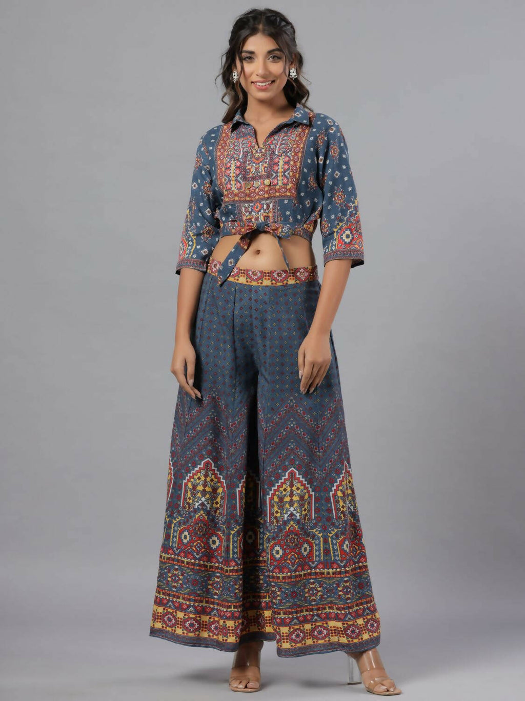 Juniper Women Navy Blue Rayon Printed Clothing Set | Grocsy