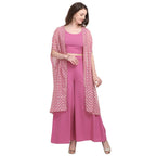 Vamika Crepe Rubber Print Pink Party Wear/Casual Wear/Office Wear Top Plazzo With Shrug | Grocsy