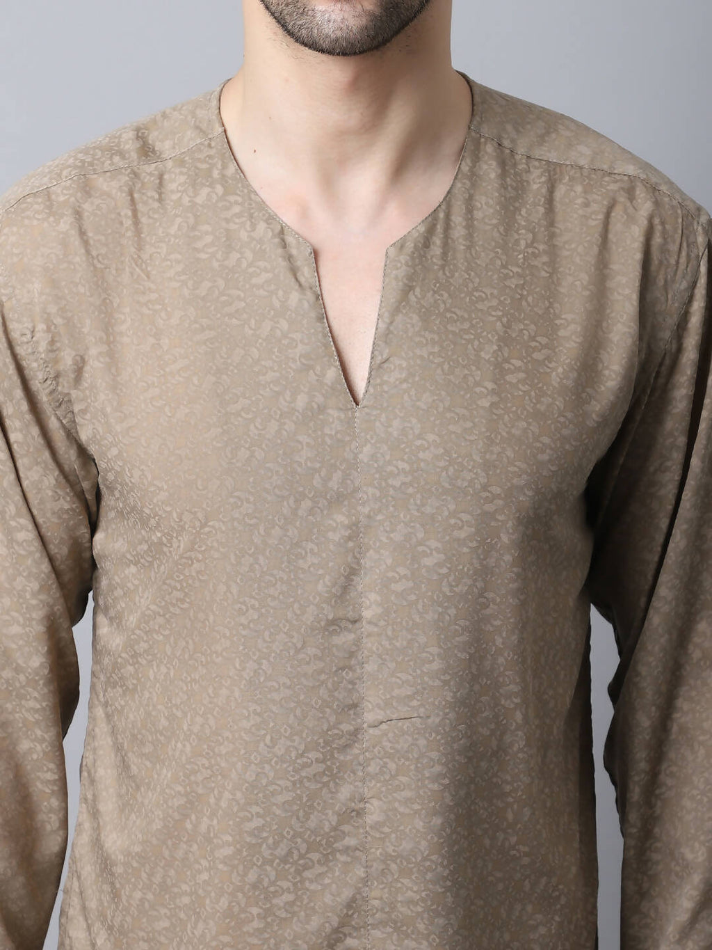 Even Apparels Beige Pure Cotton Round Neck Slit Men's Kurta | Grocsy