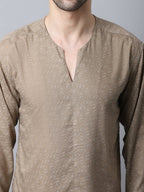 Even Apparels Beige Pure Cotton Round Neck Slit Men's Kurta | Grocsy