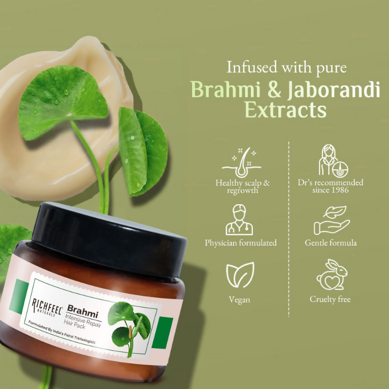 Richfeel Brahmi Hair Pack - Controls Hair Fall, Repairs Damage, Split Ends & Deeply Conditions | Grocsy