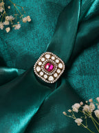 Ruby Raang Gold Polished Maroon Kundan And Stone Ring | Grocsy