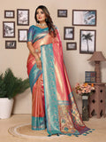 Aastha Fashion Pink Tissue Silk Weaving Saree | Grocsy